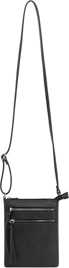 DELUXITY Crossbody Purse Bag Shoulder Bag Multi Pocket Zipper Purse | Black