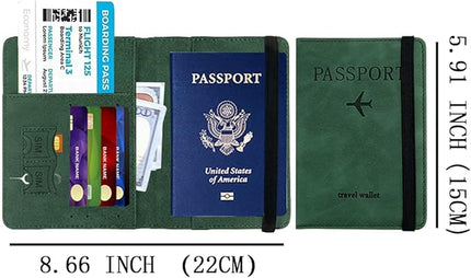 Luggage Tag and Passport Holder Set,Passport Cover with Card Slot and Boarding Pass Slot Combo,Passport Travel Must Have, Waterproof and Scratch Resistant Travel Accessories（Green）