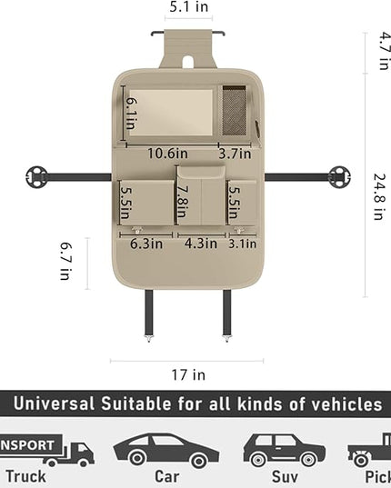 GMQ Back Seat Car Organizer 1 Pack,Backseat Organizer with Tray,Multifunctional Car Seat Back Storage Box with Foldable Tablet Holder (Beige, Plain weave)