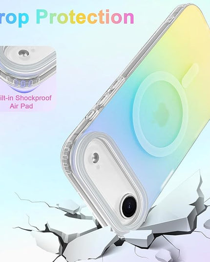 Cute Case for iPhone Air Case for Women Girls [Compatible with Magsafe] Aesthetic Girly Glitter Bling Rainbow Magnetic Protective Phone Cover, Translucent Iridescent Blue & Pink