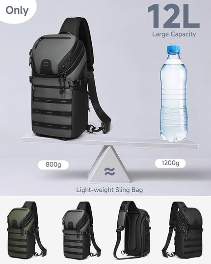 Somago Sling Backpack with USB Charging Port Water-Resistant Tactical Backpack Crossbody Chest Bag with Anti-theft Pocket