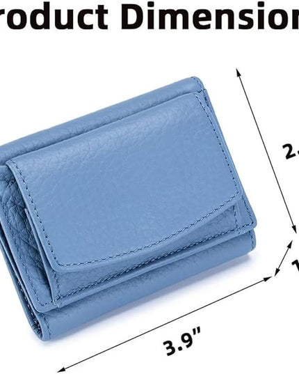 Mudono Small Wallet for Women Genuine Leather RFID Blocking Card Holder Minimalist Tri-fold Cash Wallet with Snap Coin Pouch