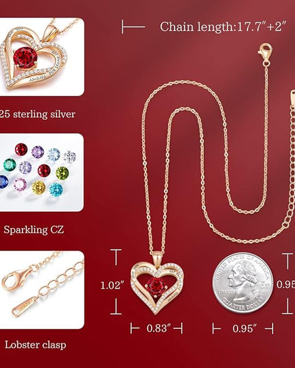 CDE Forever Love Heart Necklaces for Women, Wedding Anniversary, Birthday Mothers Day Christmas Day Gifts for Mom, Mother, Wife, friend, S925 Silver Jewelry with Birthstone Pendant