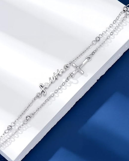 Dorunmo 925 Sterling Silver Infinity Heart Cross Circle Evil Eye Anklet Bracelets for Women Mother's Day Jewelry for Wife Girlfriend Mom Her