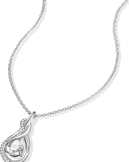 FANCIME TimelessTie Birthstone Necklace for Women White Gold Plated Sterling Silver Ribbon Design Jewelry Knot Pendant Fine Jewelry Gemstone Birthday Graduation Anniversary Christmas Gifts for Women Wife Mother Her
