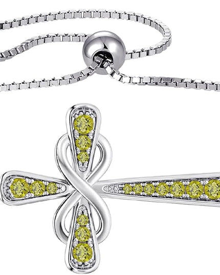 YL Cross Bracelet 925 Sterling Silver Infinity Sideways Link Bracelet Birthstone Jewelry for Women