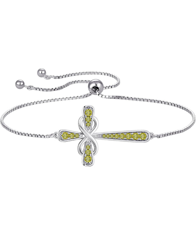 YL Cross Bracelet 925 Sterling Silver Infinity Sideways Link Bracelet Birthstone Jewelry for Women
