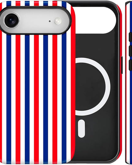 Magnetic for iPhone 17 Air Case Cute Stripes Phone Case, Shockproof Slim TPU and Hard PC Protective Phone Cover Compatible with MagSafe Designed for Women Girls, Red and Blue