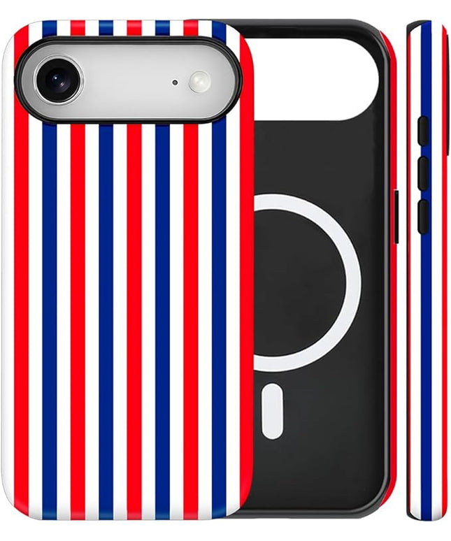 Magnetic for iPhone 17 Air Case Cute Stripes Phone Case, Shockproof Slim TPU and Hard PC Protective Phone Cover Compatible with MagSafe Designed for Women Girls, Red and Blue