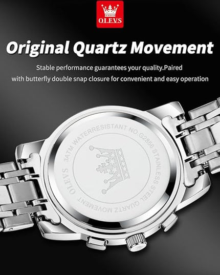 OLEVS Mens Watches Chronograph Watch Luxury Dress Stainless Steel Waterproof Watches for Men Moon Phase Luminous Business Calendar Wrist Watch Blue/Black/Green/Gold/Face