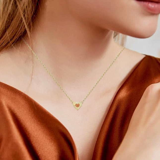 Dainty 14k Gold Heart Necklace, Birthstone Necklace for Women Trendy, Tiny Cubic Zirconia Choker Pendant Necklaces, Cute Love Jewelry Birthday Gifts for Girlfriend Daughter Niece Wife Her