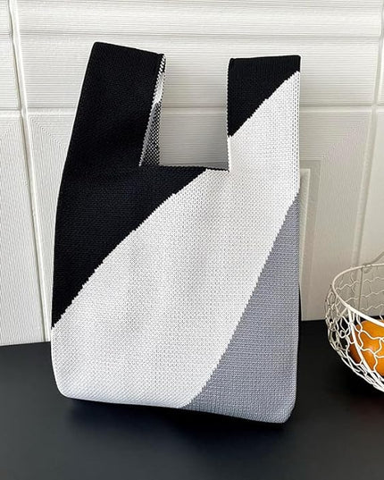 Women's Wrist Knot Tote Bag Small Crochet Wristlet Handbag Aesthetic Cute Knit Purse (Very Small Size)
