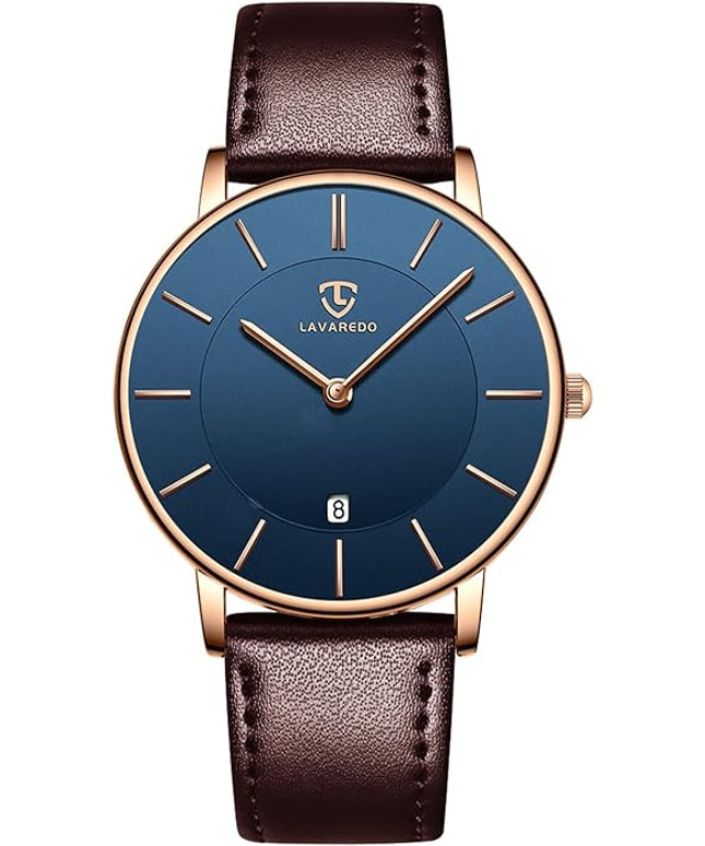 L LAVAREDO Watch for Men, Extremely Thin Mens Watches Minimalist Analog Men's Leather Wrist Watches with Time/Date, Birthday Gift for Men Boyfriend