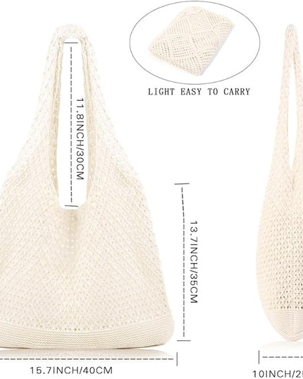 COOKOOKY Crochet Beach Tote bag Summer Beach Bag for Women Aesthetic Mesh Tote Bag Hippie Bag Knit Bag