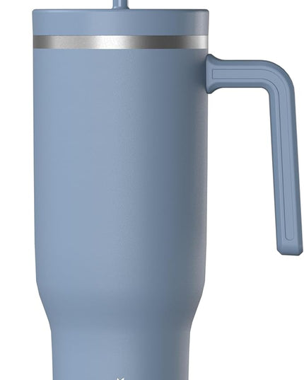Hydrapeak Voyager 40 Oz Stainless Steel Tumbler with Handle, Insulated Water Bottle With Straw & Lid, Cupholder Friendly Reusable Travel Mug (Modern Blue)