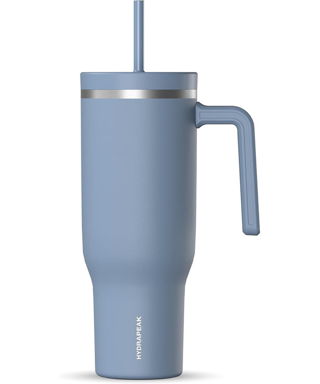 Hydrapeak Voyager 40 Oz Stainless Steel Tumbler with Handle, Insulated Water Bottle With Straw & Lid, Cupholder Friendly Reusable Travel Mug (Modern Blue)