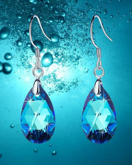 Teardrop Austrian Crystal Drop Dangle Earrings for Women 925 Sterling Silver Hook Hypoallergenic Jewelry
