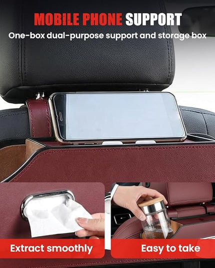 3-in-1 Car Backseat Organizer, 2026 Multifunctional Car Back Seat Storage Organize Box with Cup Holder Tissue Box, for Hold Phones, Snacks, Drinks, Handbags (Black)