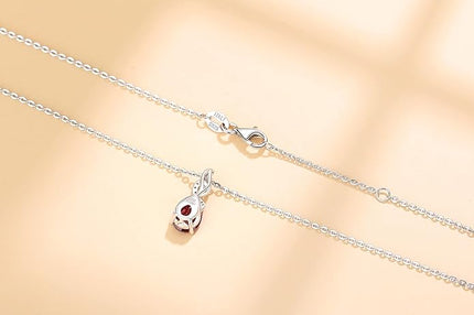 FANCIME 14K Solid White Gold Teardrop Pendant with Diamond Birthstone Necklace