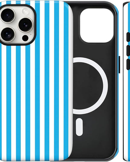 Magnetic for iPhone 14 Pro Case Cute Stripes Phone Case, Shockproof Slim TPU and Hard PC Protective Phone Cover Compatible with MagSafe Designed for Women Girls, Deep Blue