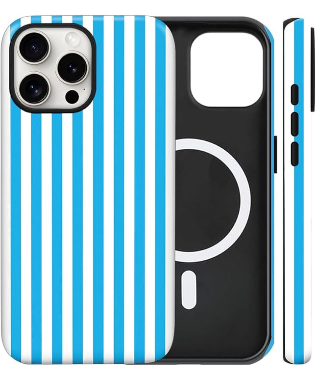 Magnetic for iPhone 14 Plus Case Cute Stripes Phone Case, Shockproof Slim TPU and Hard PC Protective Phone Cover Compatible with MagSafe Designed for Women Girls, Deep Blue
