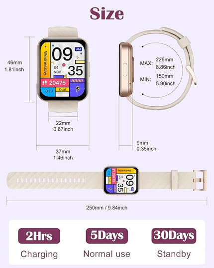 RUIMEN Smart Watches for Women Men (Answer/Make Calls) Compatible with iPhone/Android Phones, 1.85" HD Screen Fitness Tracker Heart Rate Monitor 100+ Sports Tracker Watch Waterproof (Milky White)