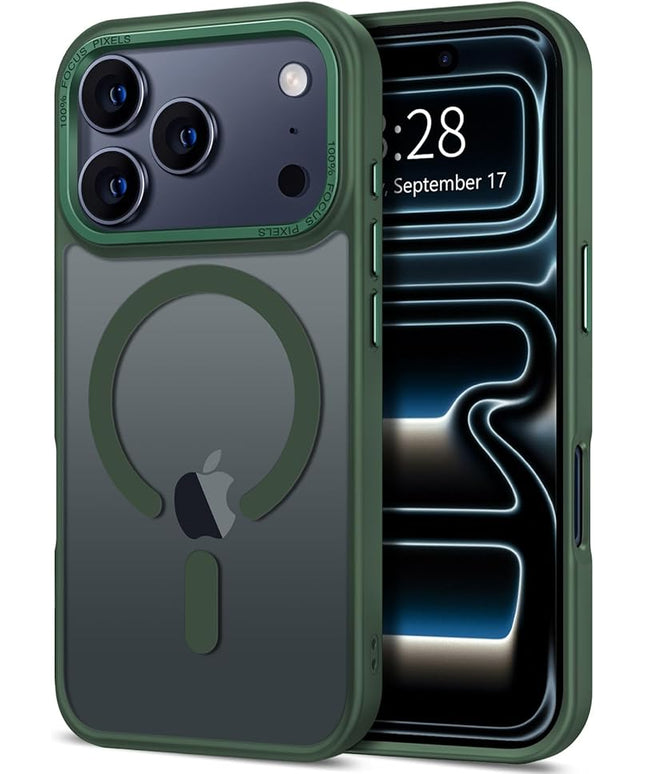 Hython Case for iPhone 17 Pro Max Case Magnetic Translucent Matte Phone Cases 6.9" [Compatible with MagSafe] Thin Slim Fit Shockproof Bumper Hard Protective Cover for Women Men Girls, Dark Green