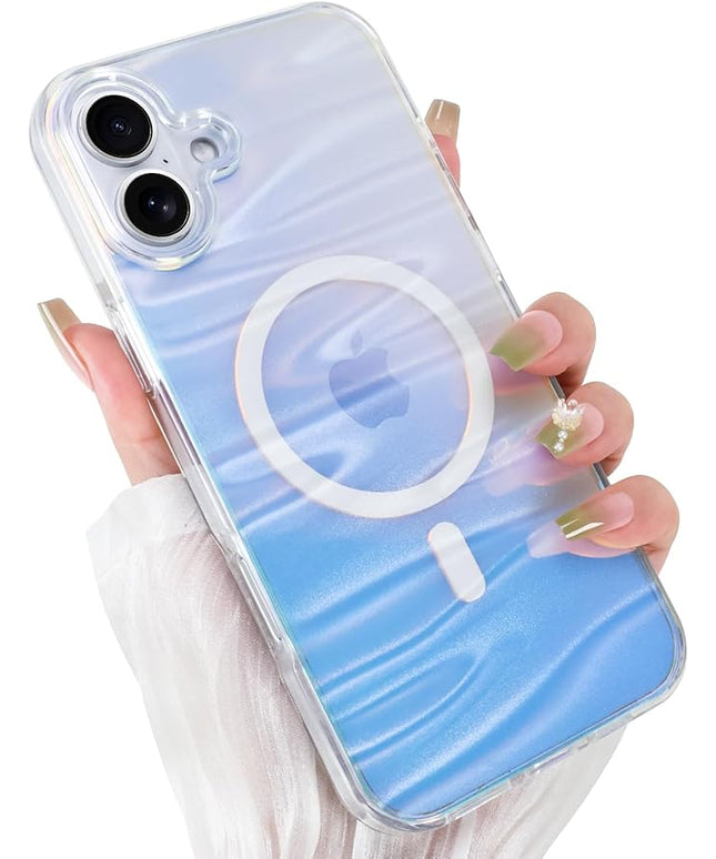 Cute Case for iPhone 16 Plus Case for Women Girls [ Compatible with Magsafe ] Clear Glitter Girly Aesthetic Rainbow Sparkly Bling Magnetic Phone Cover, Iridescent Milky Way