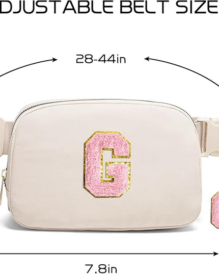 Gitus Belt Bag Fanny Pack Crossbody Bags with Initial Letter Patch Cute Stuff Birthday Gifts for Teenager Girls Trendy Preppy Stuff for Teen Girls(Beige-G)