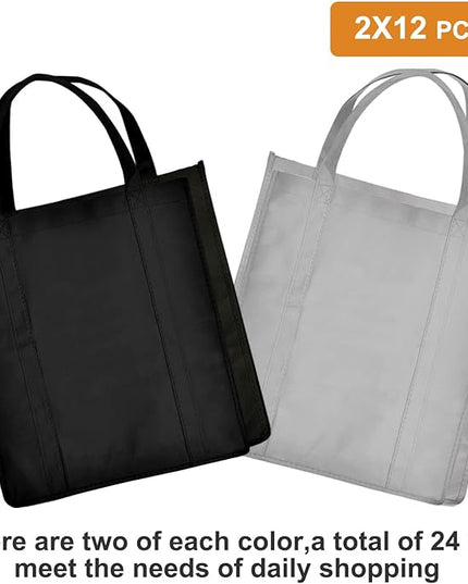 JERIA 24-Pack Reusable Grocery Bags，Large Washable Foldable Shopping Bags，Heavy Duty Tote Bags with Reinforced Handles