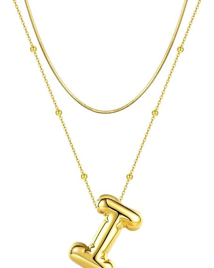 LUCA SMITH Initial Necklaces for Women, Dainty Balloon Bubble Letter, Name Letter Alphabet Pendant Layered Choker Chain Jewelry Gift