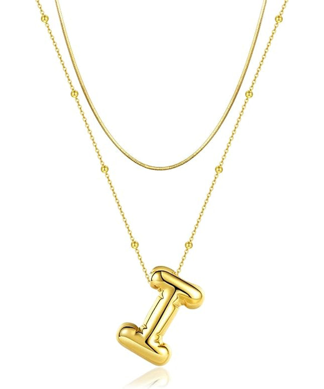 LUCA SMITH Initial Necklaces for Women, Dainty Balloon Bubble Letter, Name Letter Alphabet Pendant Layered Choker Chain Jewelry Gift
