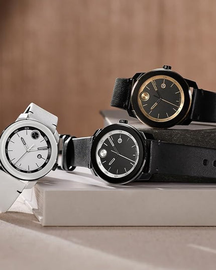 Movado Bold TR90 Ultra Modern Watch for Men and Women - Swiss Quartz 3H Movement, Leather Strap - Water Resistant 3ATM/30 Meters - Sporty Style Wristwatch for Everyone - 42mm