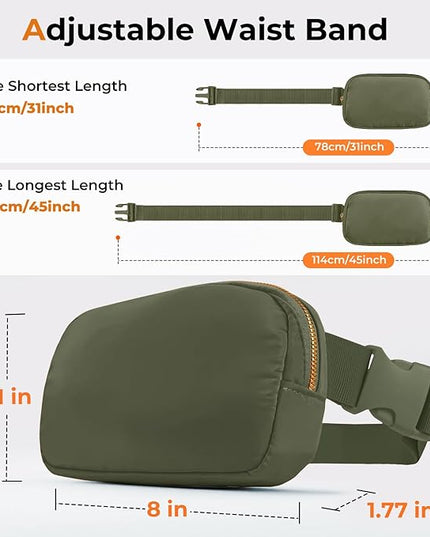 Cwualo Belt Bag Zipper Fanny Pack Crossbody Bags for Women,Fashion Nylon Waist Packs, Water Repellent Two Way wear with Adjustable Strap Gifts for Teenage Girls Women Men(dark green)