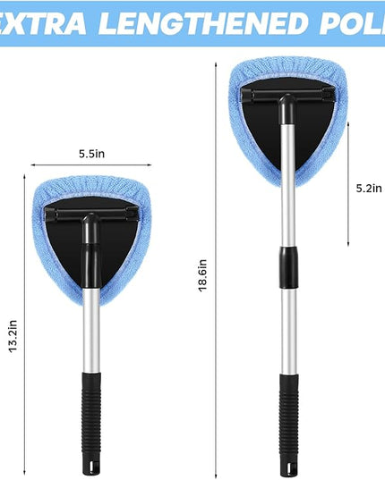 Baderke 10 Pcs Windshield Cleaner Tool Car Window Cleaning Supplies with Extendable Handle Include 6 Washable Microfiber Bonnets 2 Empty 60ml Spray Bottle Glass Wiper Kit(Light Blue)