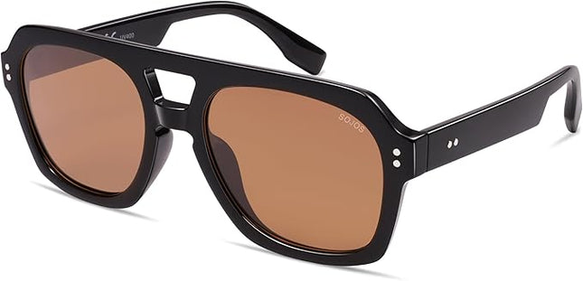 SOJOS Retro Thick Polarized Aviator Sunglasses for Women Men, Large Trendy Bold Square Pilot Shades SJ2385