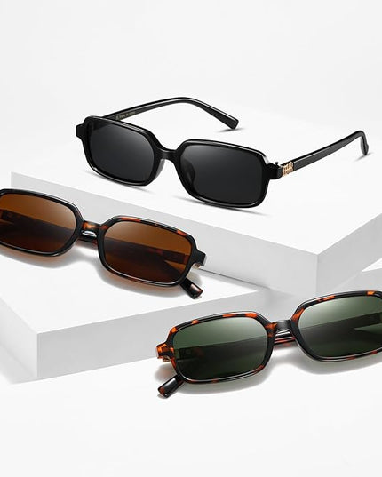 MASDUN Polarized Narrow Rectangle Sunglasses for Women Men Trendy Y2k Retro 90s Sun Glasses (3 Pack)