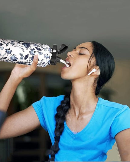 Water Bottle Insulated 32oz 40oz 64oz 128oz Straw Lid Spout Lid & 3 Lids, Leak Proof, Vacuum Insulated,Stainless Steel Water Bottle Wide Mouth for Sports, Gym or Office