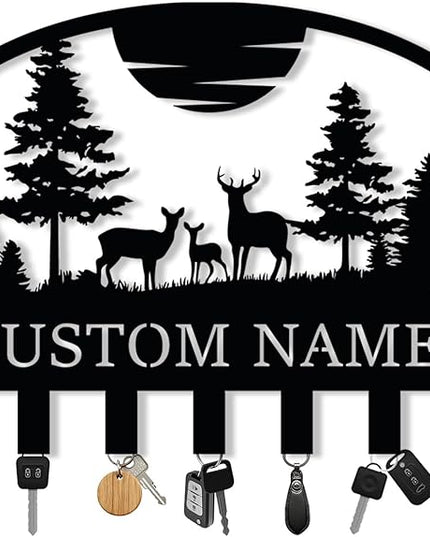 Personalized Metal Key Holder for Wall, Custom Metal Deer Cabin Key Hooks with Name, Name Letter Wall Decoration Key Hooks, Farmhouse Deer Sign, Key Rack for Kitchen, Key Organizer for Cabin Home Gift