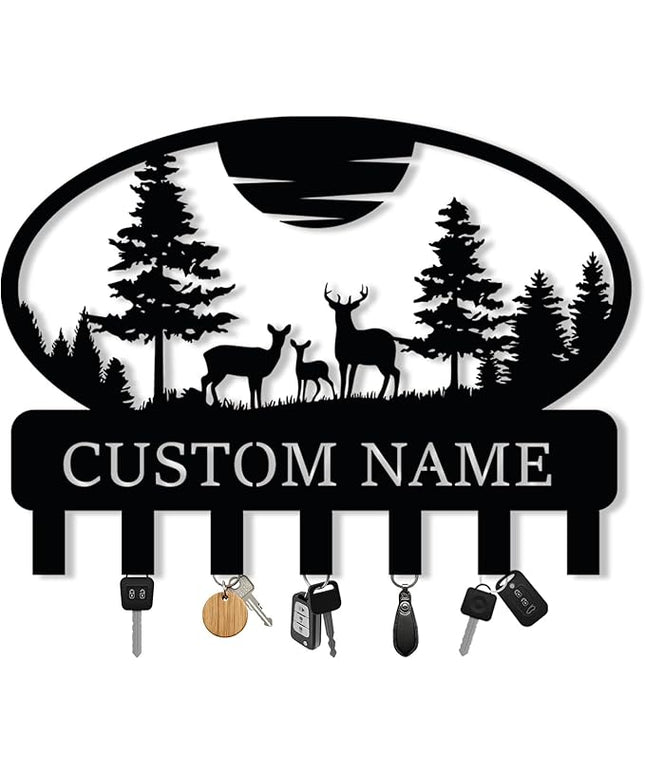 Personalized Metal Key Holder for Wall, Custom Metal Deer Cabin Key Hooks with Name, Name Letter Wall Decoration Key Hooks, Farmhouse Deer Sign, Key Rack for Kitchen, Key Organizer for Cabin Home Gift