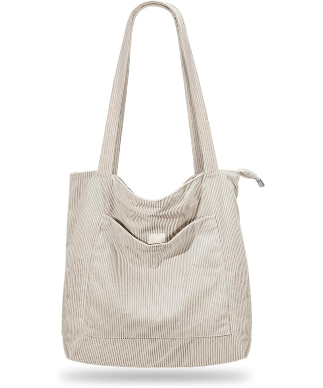 Iioscre Corduroy Tote Bag for Women,Hobo HandBags with Zipper,Large Capacity Casual Shoulder Handbags with Inner Pockets