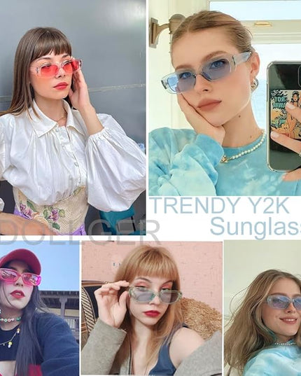 Dollger Rectangle Sunglasses for Women Men Trendy Retro Fashion Sunglasses UV 400 Protection Square Fram