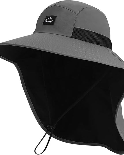 Rosoz Outdoor Sun Hat for Men Women, UPF50+ Protection Safari Cap Wide Brim Mesh Fishing Hat with Neck Flap Beach Garden