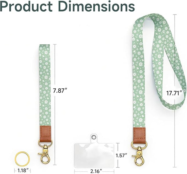 Phone Lanyard with Wrist Strap, Minimal Floral Neck & Wrist Lanyard for Phones, Wallet, Keychain and ID Badge – Universal Everyday Carry