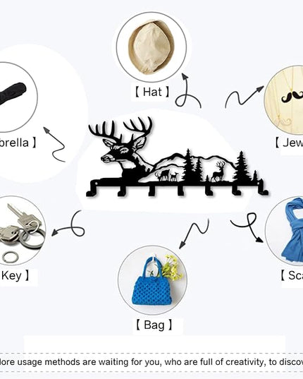 Sanshaoye Key Holder for Wall Decorative, Metal Key Holder, Key Organizer for Wall Mount, Hanging Key Rack with 7 Hooks, Key Hooks for Hallway Entryway Office Kitchen Farmhouse (Deer)