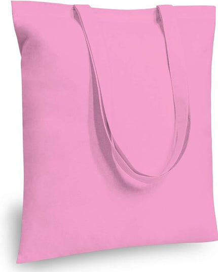TOPDesign 12-Pack Economical 16"x15" Baby Pink Cotton Tote Bag, Lightweight Medium Reusable Grocery Shopping Cloth Bags, Suitable for DIY, Advertising, Promotion, Gift, Activity