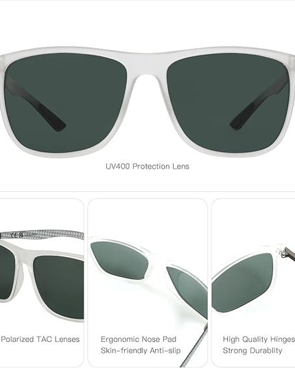 ZENOTTIC Square Polarized Sunglasses for Men Ultralight Carbon Fiber Sun Glasses Driving Fishing Golf Sports UV400 Protection