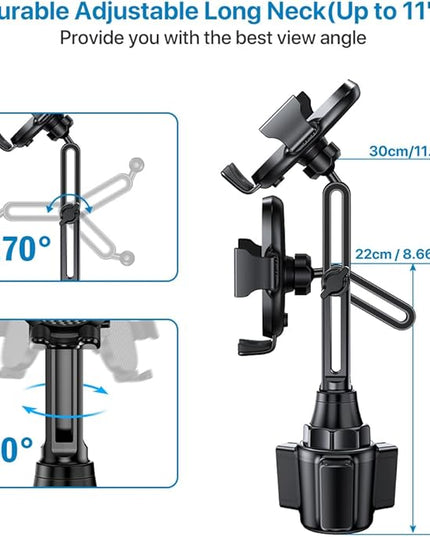 Miracase [2025 Latest Upgraded] Universal Cup Phone Holder for Car, [Rotatable & Adjustable] Long Neck Car Cup Holder Phone Mount Compatible with iPhone, Samsung, Google & More Smartphones