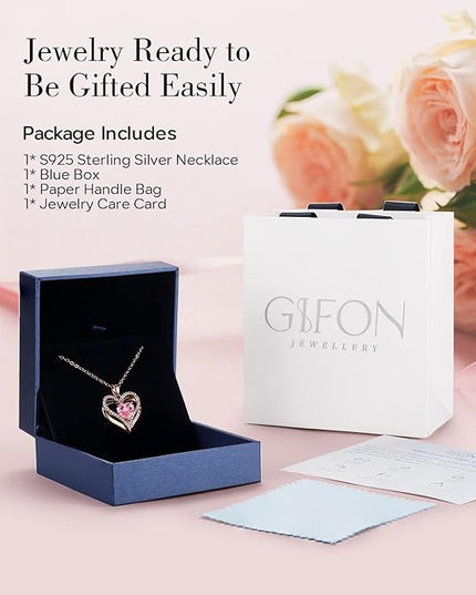 S925 Sterling Silver Necklace for Women, Wife Jewelry Rose Gold, Mom Birthday Valentines Mothers Day Gifts, Girlfriend Necklaces, Daughter Heart Jewel, Anniversary for Her