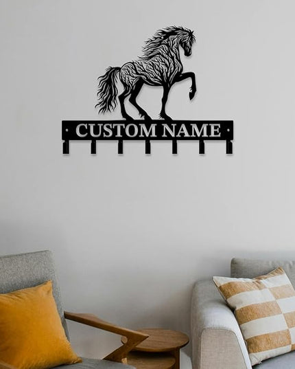 Personalized Custom Name Farm Horse Wall Key Hooks,Metal Horse Art Clothes Hooks,Metal Horse Wall Home Storage Decorative,For Front Door, Hallway, Kitchen, Bedroom,Keys,Hats (Style F)